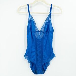 Vintage Ce Soir by Bali Blue Lace Sheer‎ Bodysuit 36 Small Nylon Lingerie Teddy